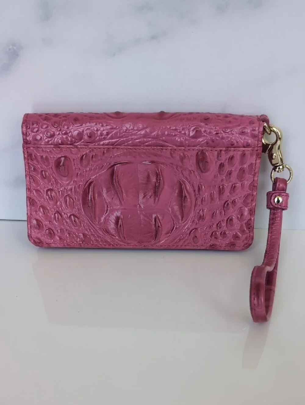 Brahmin Fuchsia Croc-Embossed Wristlet